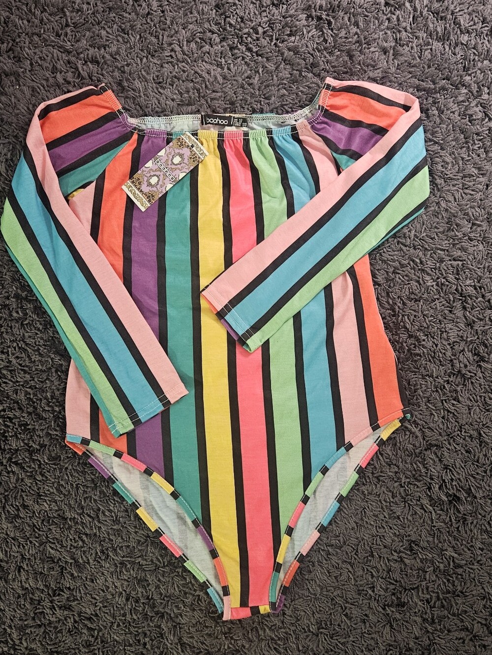 Boohoo Rainbow Striped Bodysuit